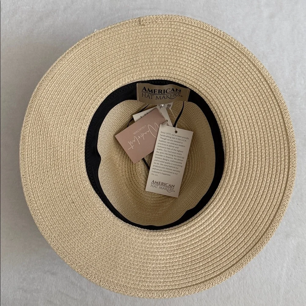 {NWT} American Hat Makers | Afternoon Fedora Handmade Straw Hat Cream/Black (MD) - Picture 12 of 16